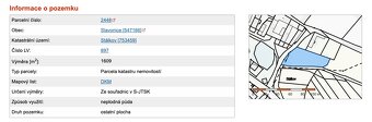 Předmětem prodeje je pozemek o výměře 1 609 m2 v malé obci S