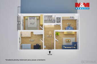 Nabízíme k prodeji světlý byt o dispozici 3+1 a výměře 63 m²