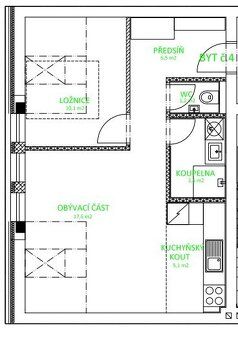 Pronájem nového, zděného bytu o výměře 44 m² ve 2. patře dom