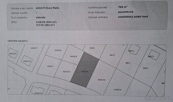 Prodám stavební pozemek v Novém Malíně - 766m2
Pozemek se na
