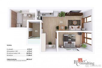 Pronájem, byty/2+kk, 47 m2, Nad Rokoskou 2415/2, 18200 Praha