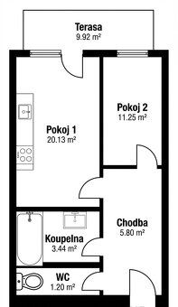 Nabízíme k prodeji bytovou jednotku 2+kk o velikosti 46 m² s