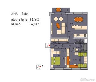 Nabízím k dlouhodobému pronájmu prostorný byt 3+kk o výměře 