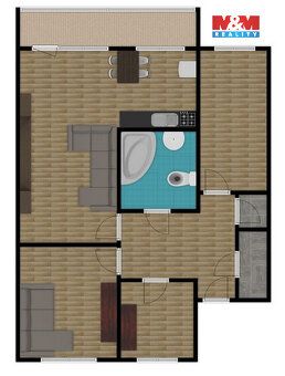 Nabízím k pronájmu prostorný a slunný byt 4+1 o výměře 82 m²