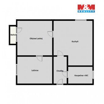 For sale spacious 2+1 apartment with usable area of 63 m² in quiet part of Ostrov nad Ohři.