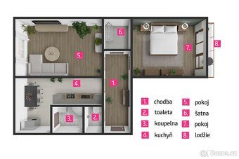 Ev.č. 00354 Pronájem bytu 2+1, 57 m², balkon – Znojmo, ul. M