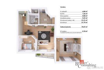 Prodej, byty/3+kk, 74 m2, Na Kopcích 362, 67401 Třebíč, Třeb