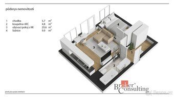 Pronájem, byty/2+kk, 43.5 m2, Husova 1035, 54931 Hronov, Nác