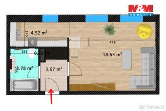 Pronájem světlého bytu 1+kk (29 m²) v klidné části Kolína v 