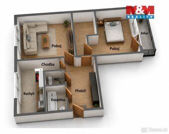 Nabízíme k prodeji bytovou jednotku 2+1 o velikosti 57 m2 v 
