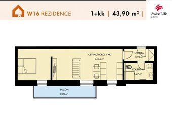 Nabízíme k pronájmu nový světlý byt 1+kk o výměře 44 m v mod