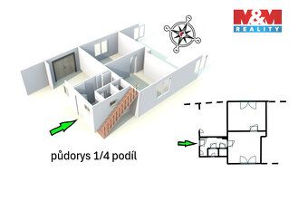Nabízíme k prodeji 1/4 podíl na cihlovém rodinném domě v atr