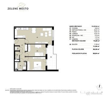 Světlý 3+kk s balkonem (80,04 m²) v 9. NP projektu Zelené Mě