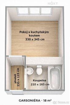 Garsoniéra | 18 m² | 6. patro s výtahem | Kamenická 350/101,
