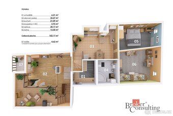 Prostorný atypický byt 3+1, 95 m² s lodžií, krbem a atriemHl