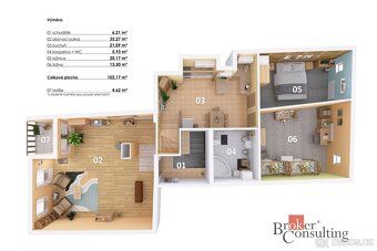 Prostorný atypický byt 3+1, 95 m² s lodžií, krbem a atriemHl