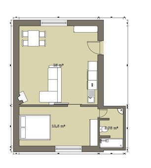 Pronajem bytu 1+1 Nížebohy 42m2 (Obyvak 25m2 + koupelna 3,75