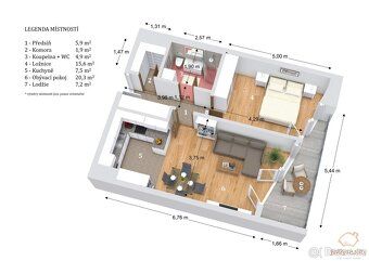Nabízíme na prodej pěkný slunný byt 2+kk o výměře 59,5 m² v 