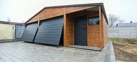 Plechová garáž imitace dřeva 6x6+2m kůlna, zlatý dub multile