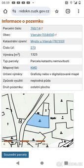 Prodám pozemek Myslív u Všerub 760/14, není stavební. K poze