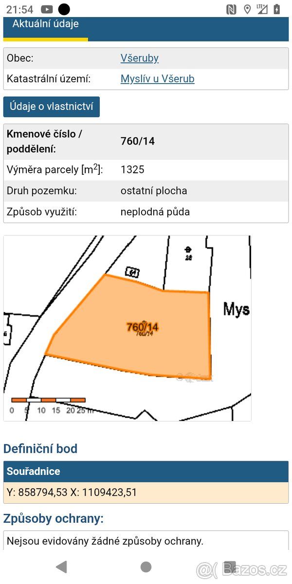 Prodám pozemek Myslív u Všerub 760/14, není stavební. K poze