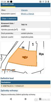 Prodám pozemek Myslív u Všerub 760/14, není stavební. K poze
