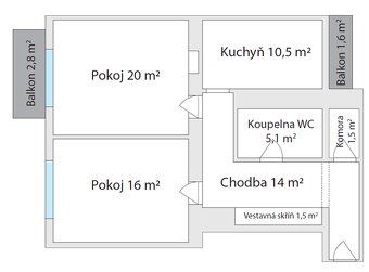 Nabízíme k dlouhodobému pronájmu byt 2+1 se dvěma balkony. P