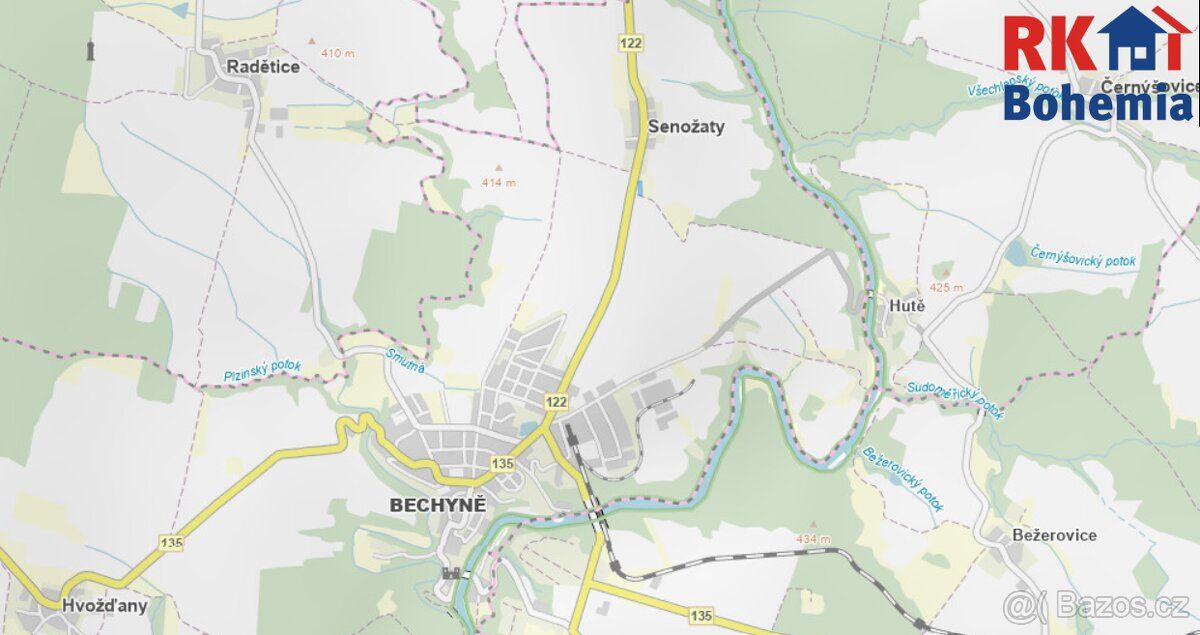 Prodej stavebního pozemku na okraji obce Senožaty u Bechyně.