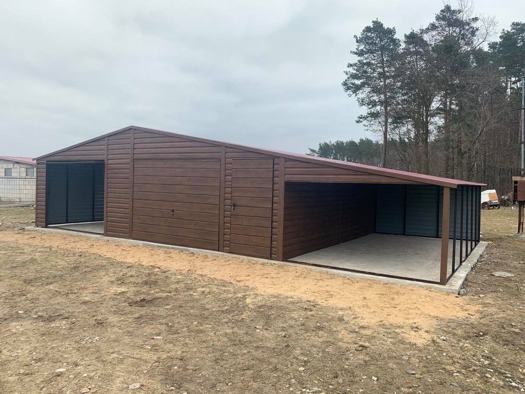 Prodám garáž 9x6 ořech Sedlová střecha pokrytá trapézovým pl