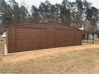Prodám garáž 9x6 ořech Sedlová střecha pokrytá trapézovým pl