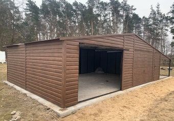 Prodám garáž 9x6 ořech Sedlová střecha pokrytá trapézovým pl
