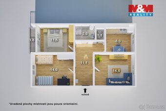 Nabízíme k prodeji světlý byt o dispozici 3+1 a výměře 63 m²