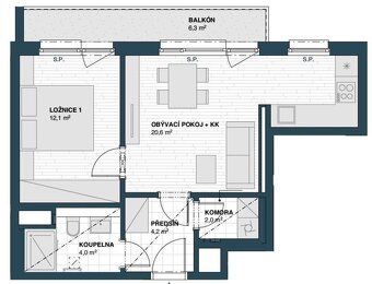 Nabízíme k pronájmu nový byt 2+kk o celkové ploše 47 m² s ba