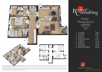 Pronájem, byty/3+1, 114 m2, Masarykovo nábřeží 238/20, Nové 