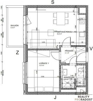 Nabízíme k pronájmu nový byt 2+kk o rozloze 45,4 m², s balko