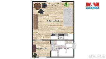 Nabízíme k pronájmu útulný byt 1+kk o velikosti 25 m², situo