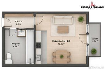 Nabízíme k prodeji byt s balkonem dispozici 1kk 26,7 m² + 2,