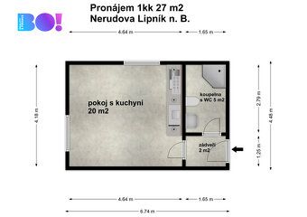 Nabízíme k pronájmu hezký byt o dispozici 1+kk v 1. patře ci