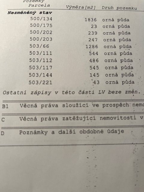 prodáme 1/4 pozemků dle LV 410, kat.území 684635 Lipová u Př