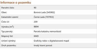 Prodám pozemek trvalého travního porostu 8894 m2 v území Čer