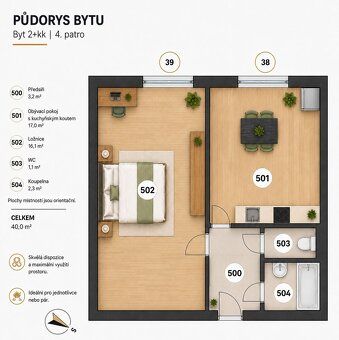 Pronajmu slunný byt 2+0 ve 4. NP s výtahem a s pěkným výhled