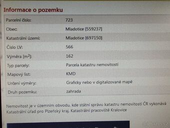 Prodám pozemek- zahradu v katastru obce Mladotice okr Plzeň-