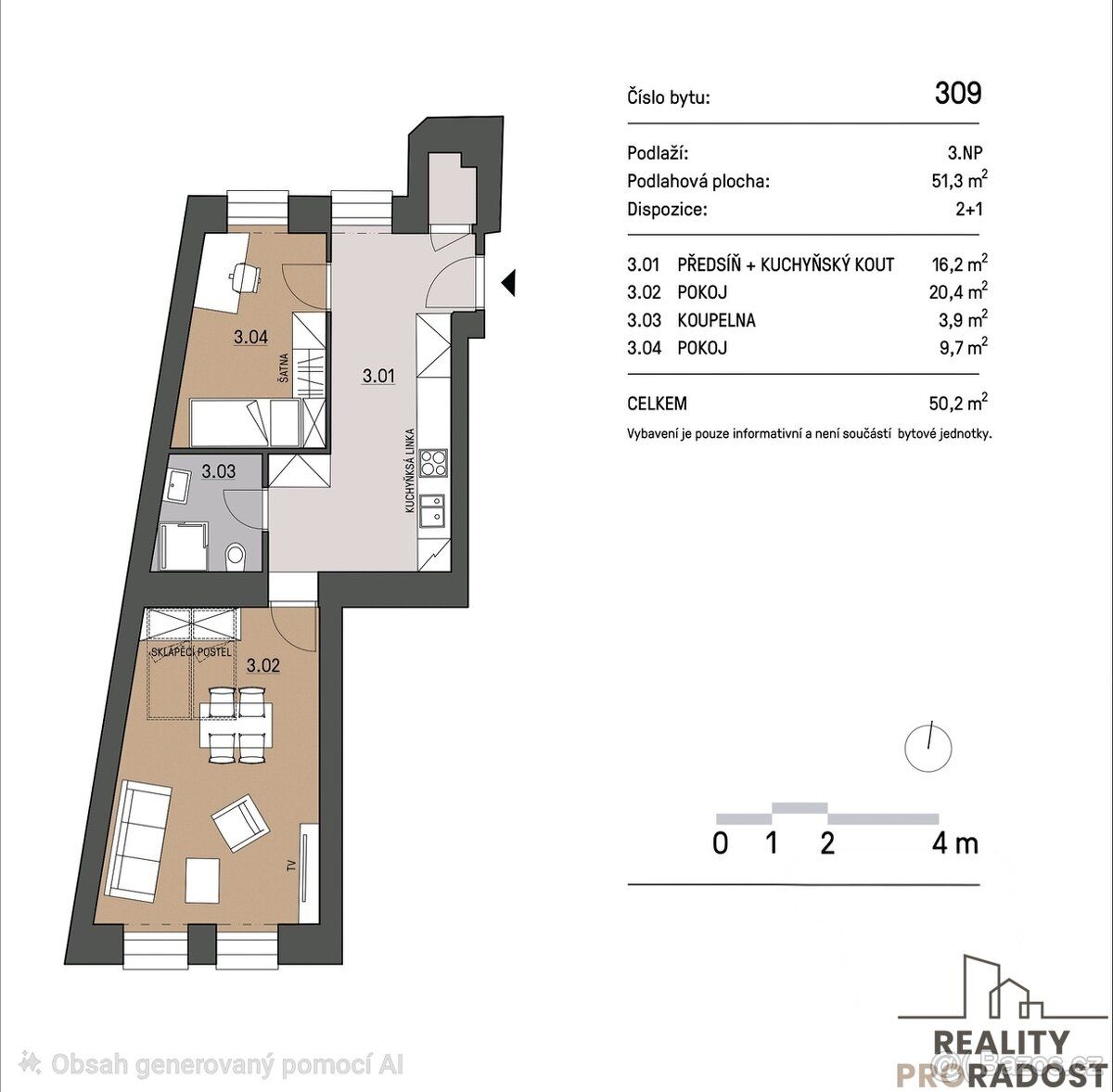 Nabízím Vám pronájem bytu 2+1, o velikosti 55m2, který se na