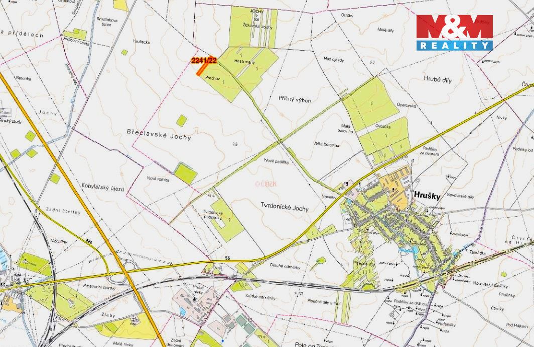 Prodej pozemku o výměře 612 m2 v katastru obce Hrušky. Jedná