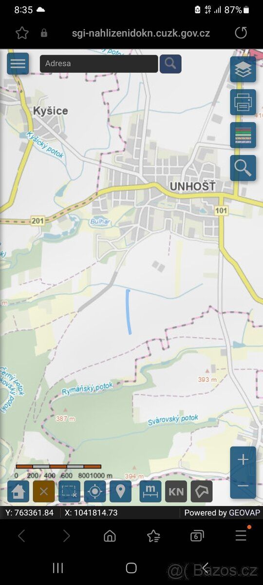 Orná půda v K.Ú. Unhošť parc. číslo 1068/55 1068/54 110,-Kč/