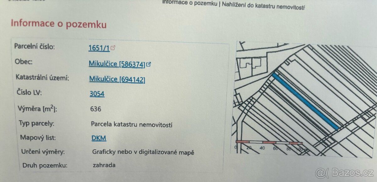 Prodám zahradu v katastru obce Mikulčice, vhodný například p