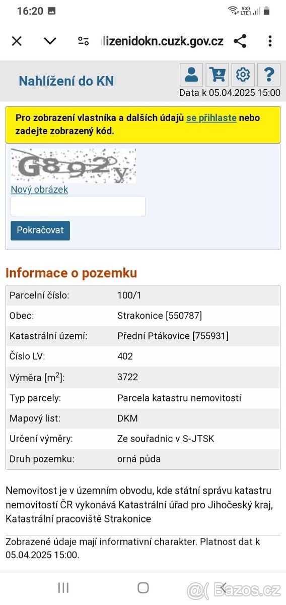 Nabízím k prodeji pozemek ve Strakonicích Parcelní číslo-100