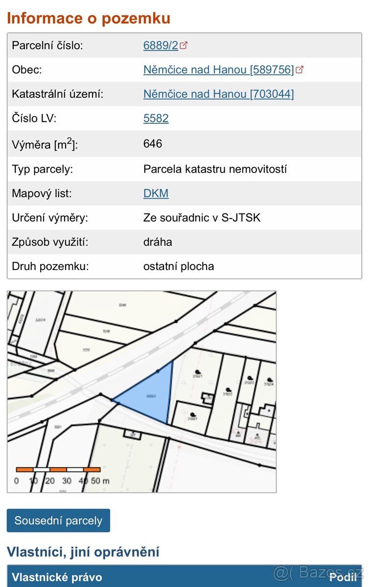 Prodám pozemek v Němčicích nad Hanou, dobrá dostupnost do Pr