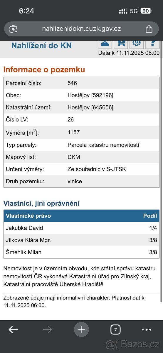 Nabízím k prodeji svůj 1/4 spoluvlastnický podíl na pozemku 