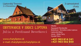 Ponúkame na prenájom chaty v srdci Liptova v tesnej blízkost